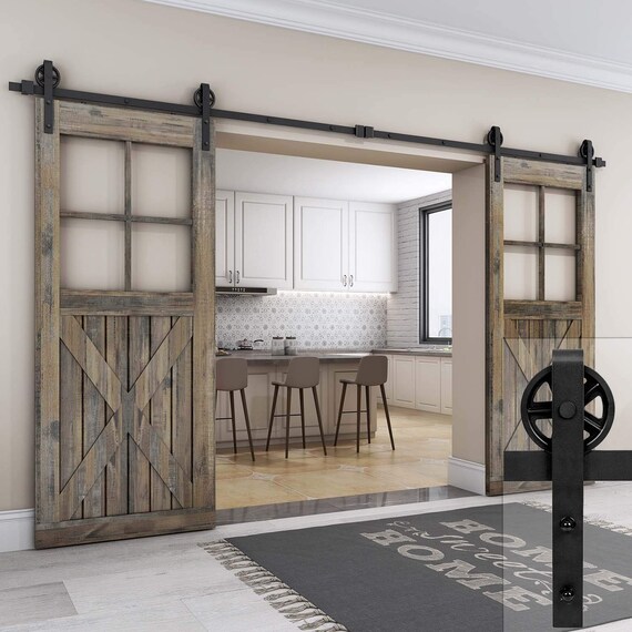 Sliding Double Door Barn Door Hardware Kit Heavy Duty Easy Etsy