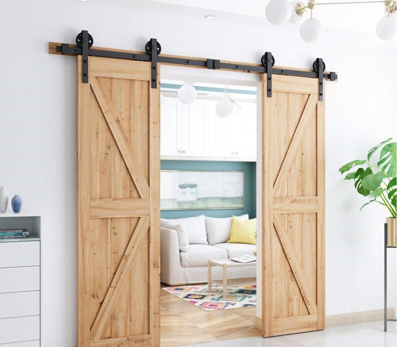 Heavy Duty Double Barn Door Hardware Kit Smooth and Quiet Etsy