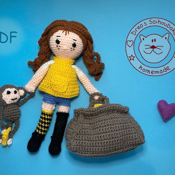 Amigurumi doll crochet pattern Pipi & Little monkey pdf