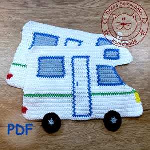 PDF Häkelanleitung deutsch, crochet pattern Topflappen Wohnmobil