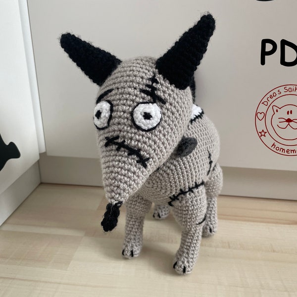 PDF crochet pattern patched dog, amigurumi