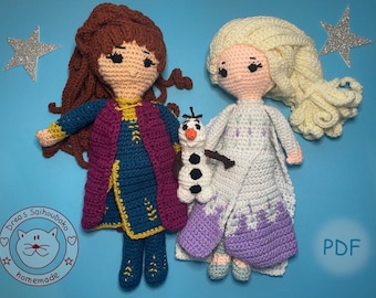 Amigurumi doll crochet pattern Elsa, Anna & Olaf pdf