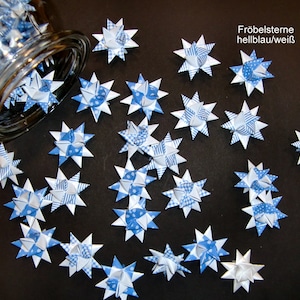 20 Fröbelsterne hellblau-weiß 4 cm Sterne Weihnachten Advent Tischdeko Bild 1