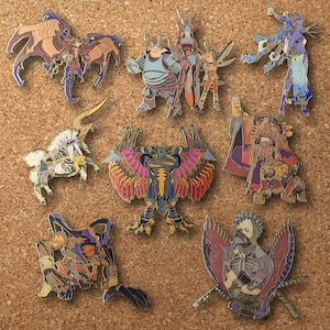 Final Fantasy X Aeons Enamel Pin Set | Collectible Lapel Pins, Video Game Brooch / Badge