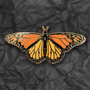 Monarch Butterfly Enamel Pin - Hard Enamel Lapel Pin, Collectible Butterfly Brooch, Gold Metal, Insect Lover Gift