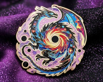 Black Hole Dragon Enamel Pin | Fantasy Space Hard Enamel Lapel Badge | Mythical Creature Gift for Dragon Lover | Obliviark
