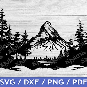 Mountain & Trees SVG Cut Out / Landscape Cricut Design / Tree Vector / Silhouette / Laser File / Sublimation Print / SVG Stencil / Tattoo
