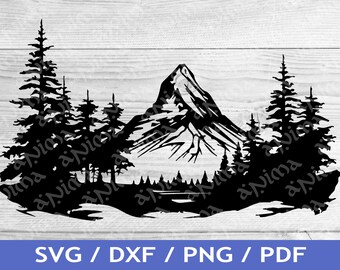 Découpe SVG montagne et arbres / paysage Cricut Design / vecteur d'arbre / Silhouette / fichier laser / impression par sublimation / pochoir SVG / tatouage