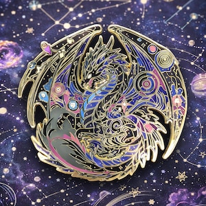 Dragon Enamel Pin | Space Dragon Hard Enamel Collectible Pin 3.25 inch | Fantasy Dragon Pin | Atraxis, The Gravity Dragon