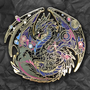 Atraxis, The Gravity Dragon Enamel Pin | 3&quot; Gold-Plated Hard Enamel Pin | Dragon Aspects Collection, Space Dragon, Fantasy Creature Pin