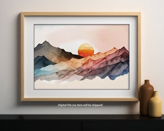 Minimalist Sunset Art Print | Alcohol Ink Painting | Digital Art | Downloadable Wall Art | Digital Download Print | Printable Wall Art