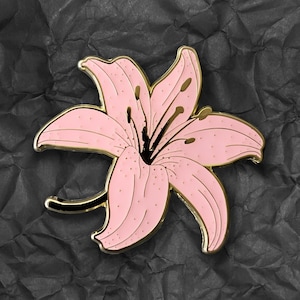 Pink Lily Enamel Pin - Cute Floral Lapel Brooch | Gold Metal | Collectible Badge | Gift for Flower Lovers