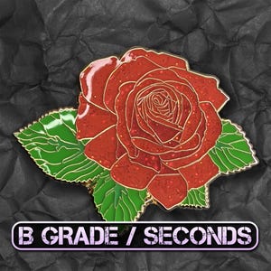 Broche de esmalte com rosas vermelhas de grau B/segundos | Broche de lapela com flores brilhantes | Broche de rosas douradas | Presente romântico para ela | Broche de Dia dos Namorados