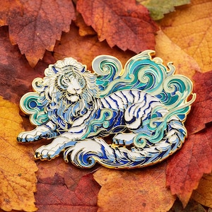 Pin's Tigre Blanc - Pin's Byakko en émail dur, objet de collection de la mythologie japonaise, cadeau animal sacré pour collectionneurs
