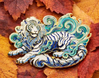 White Tiger Pin - Byakko Hard Enamel Pin, Japanese Mythology Collectible, Sacred Beast Animal Gift for Collectors