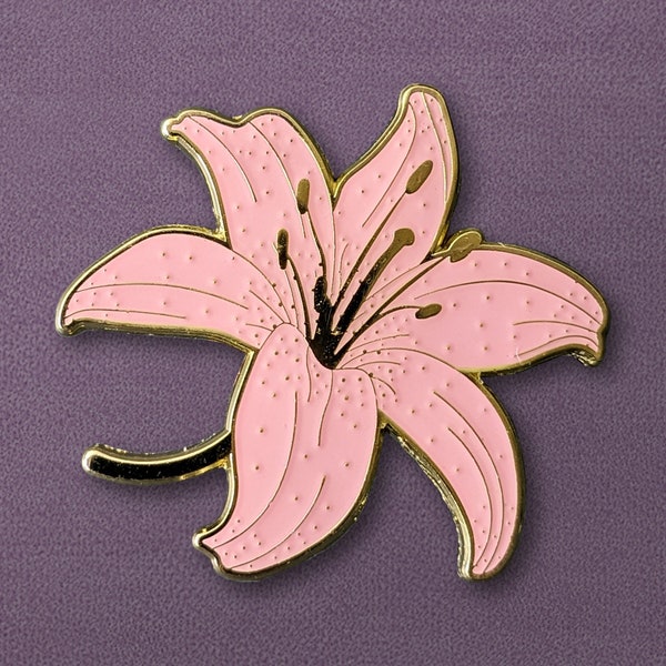 Pink Lily Enamel Pin | Collectible Lapel Pin, Floral Brooch / Badge, Gold Metal