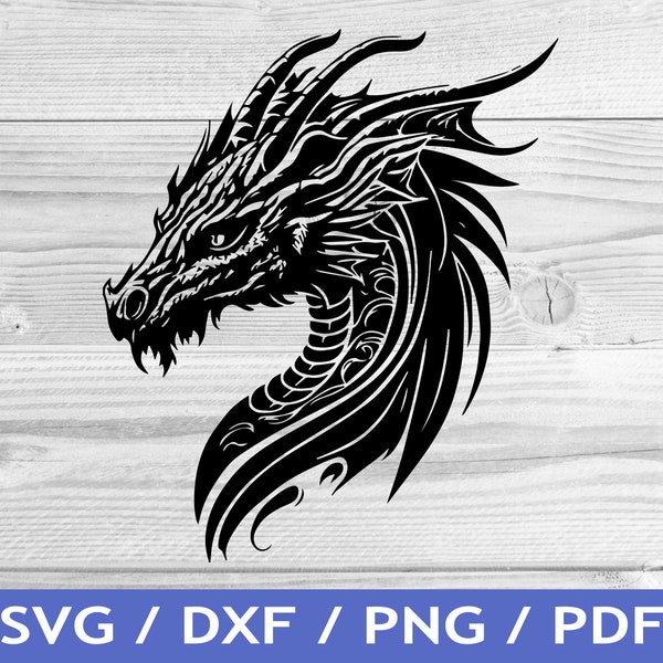 Dragon SVG Cut Out / Dragon Head Cricut Design / Fantasy Dragon Shirt Design / Laser File / Sublimation Print / SVG Stencil / Tattoo