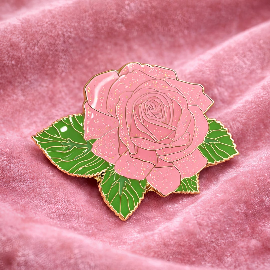 Pink Convertable Pin Pink Rose Enamel Pin | Glitter Floral Lapel Pin | Gold Rose Brooch ...