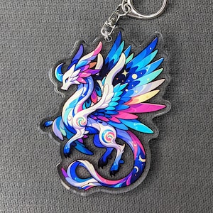 Light Dragon Acrylic Keychain | Clear Charm, Rainbow, Fantasy Creature, Key Chain Accessory