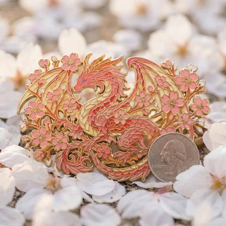 Cherry Blossom Dragon Enamel Pin | Fantasy Japanese Hard Enamel Lapel ...