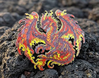 Magma Dragon Enamel Pin | Fantasy Lava Hard Enamel Lapel Badge | Mythical Creature Gift for Dragon Lover | Vulkaris