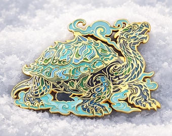 Black Tortoise Pin - Genbu Hard Enamel Pin, Japanese Mythology Collectible, Sacred Beast Animal Gift for Collectors