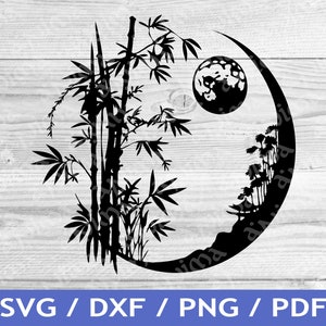 Bamboo Moon SVG Cut Out / Japanese Cricut Design / Bamboo Vector / Moon Vector / Laser File / Sublimation Print / SVG Stencil / Tattoo