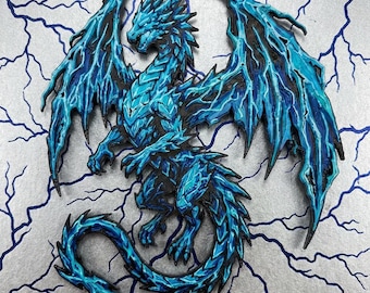 Lightning Dragon Fridge Magnet - 4 Inch Textured 3D Printed Fantasy Art