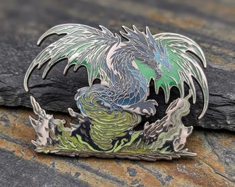 Tornado Dragon Enamel Pin | Fantasy Storm Hard Enamel Lapel Badge | Mythical Creature Gift for Dragon Lover | Tempestus