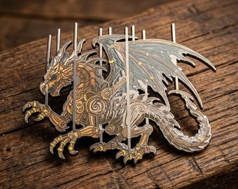 Puppet Dragon Enamel Pin | Fantasy Marionette Hard Enamel Lapel Badge | Mythical Creature Gift for Dragon Lover | Kordrym