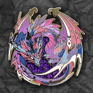 Void Dragon Enamel Pin - Fantasy Glitter Dragon Lapel Pin | Collectible Gold Beast Brooch Badge