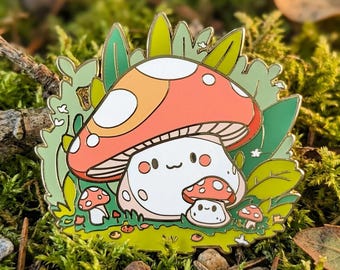 Mushroom Grove Enamel Pin - MapleStory Inspired Collectible | Kawaii Toadstool Lapel Badge | Cute Forest Sprite Brooch | Anime Gaming Pin