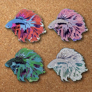 Betta Fish Enamel Pin Set - Rainbow Anodized Metal | Siamese Fighting Fish Collectible | Aquarium Lover Lapel Badge | Tropical Pet Brooches