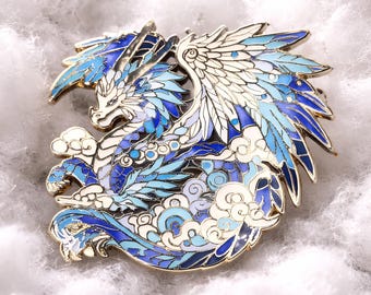 Dragon Enamel Pin | Wind Dragon Hard Enamel Collectible Pin 3.25 inch | Fantasy Dragon Pin | Zephyriel, The Sky Dragon