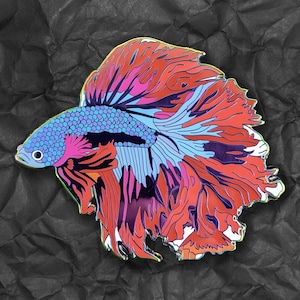 Betta Fish Enamel Pin (Red Moon) - Collectible Lapel Pin, Siamese Fighting Fish, Rainbow Anodized Brooch, Unique Gift for Fish Lovers