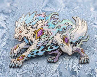 Fenrir Enamel Pin | Frost Wolf Brooch Badge, Legendary Norse Monster Charm, Patreon Pin Club Design