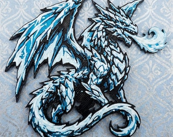 Ice Dragon Fridge Magnet - 4 Inch Textured 3D Printed Fantasy Art