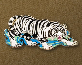 Byakko (Baihu) - El pin de esmalte del tigre blanco / Edición limitada 500, Pin de solapa coleccionable, Broche de tigre japonés / chino / Joyería