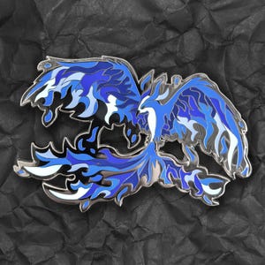 Blue Phoenix Enamel Pin - Glow in the Dark, Collectible Lapel Pin, Fantasy Fire Bird Brooch, Silver Metal, Mythological Badge, Unique Gift