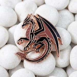 Black Dragon Of Gratitude Enamel Pin | 1.5" Copper-Plated Hard Enamel Pin | Dragon Aspects Collection, Small Dragon, Fantasy Creature Pin