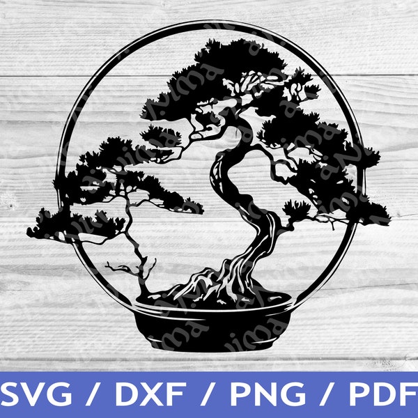 Bonsai Circle SVG Cut Out / Bonsai Cricut Design / Bonsai Tree Vector / Plant Vector / Laser File / Sublimation Print / SVG Stencil / Tattoo