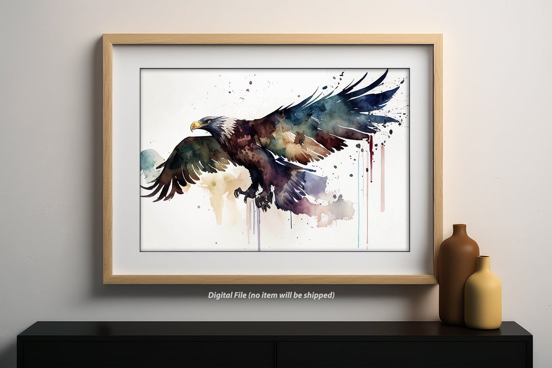 Flying Eagle Art Print Watercolor Painting Digital Art Downloadable Wall Art Digital Download