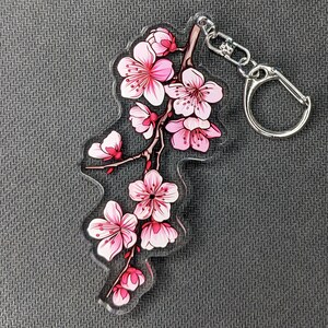 Porte-clés en acrylique fleurs de cerisier | Charm transparent, fleur japonaise, sakura, porte-clés