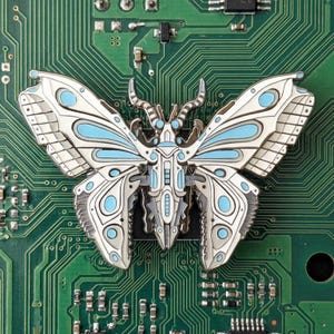 Pin de esmalte de mariposa robot azul: pin de solapa coleccionable que brilla en la oscuridad, broche de mariposa robótica, insignia de insecto mecánico, regalo de ciencia ficción