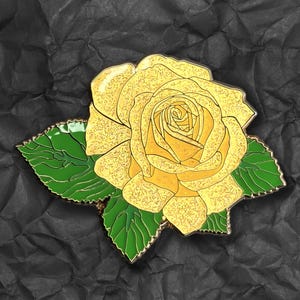 Yellow Rose Enamel Pin | Glitter Floral Lapel Pin | Gold Rose Brooch | Romantic Gift for Her | Botanical Collectible | Valentine’s Day Pin