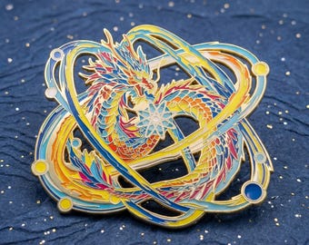 Subatomic Dragon Enamel Pin | Fantasy Atom Dragon Hard Enamel Lapel Badge | Mythical Creature Gift for Dragon Lover | Ionorax