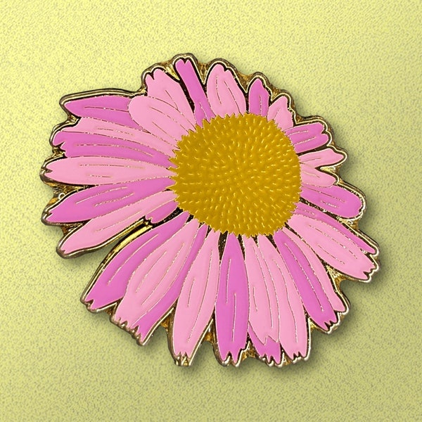 Sonnenhut Emaille Pin | Sammlerstück, Anstecknadel, Echinacae Blossom Brosche/Anstecker, goldenes Metall