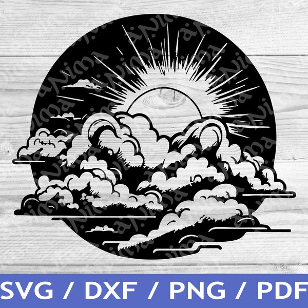 Sunrise Clouds SVG Cut Out / Clouds Cricut Design / Clouds Vector / Sun Vector / Laser File / Sublimation Print / SVG Stencil / Tattoo