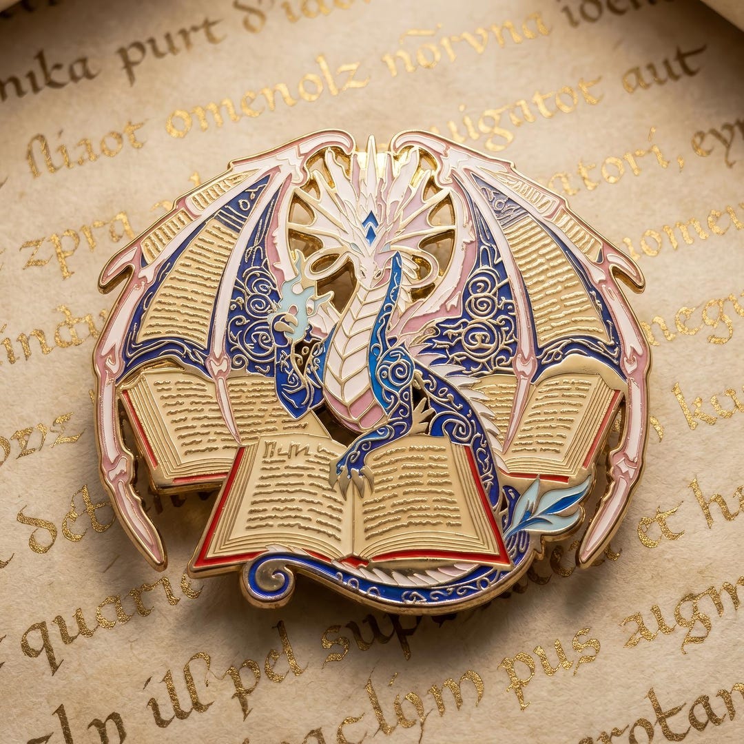Knowledge Dragon Enamel Pin | Fantasy Book Hard Enamel Lapel Badge | Mythical Creature Gift for Dragon Lover | Lexaryn - Etsy
