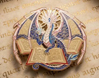 Knowledge Dragon Enamel Pin | Fantasy Book Hard Enamel Lapel Badge | Mythical Creature Gift for Dragon Lover | Lexaryn